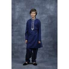 Navy Blue Designer Embroidered Shalwar Kurta for Kids