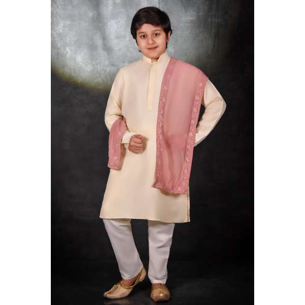 Light Gold Ethnic Kurta Stole Combo Set