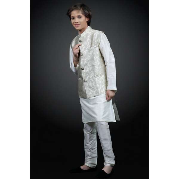 Ivory Kids Boys Kurta Pajama Waistcoat Set