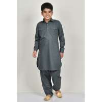 Dark Grey Collar Kurta For Boys