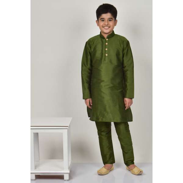 Mehndi Green Indian Boys Silk Kurta Pajama