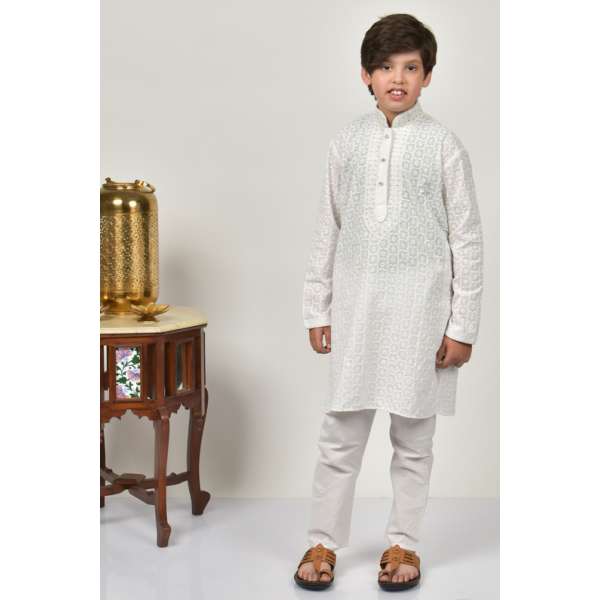 White Readymade Boys Kurta Pajama