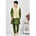 Green Indian Boys Party Wear Jamawar Waistcoat