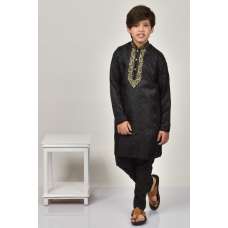 Black Embroidered Boys Kurta Pajama