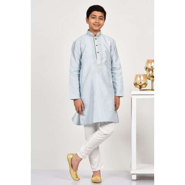 Steel Grey Boys Embroidered Kurta Pajama