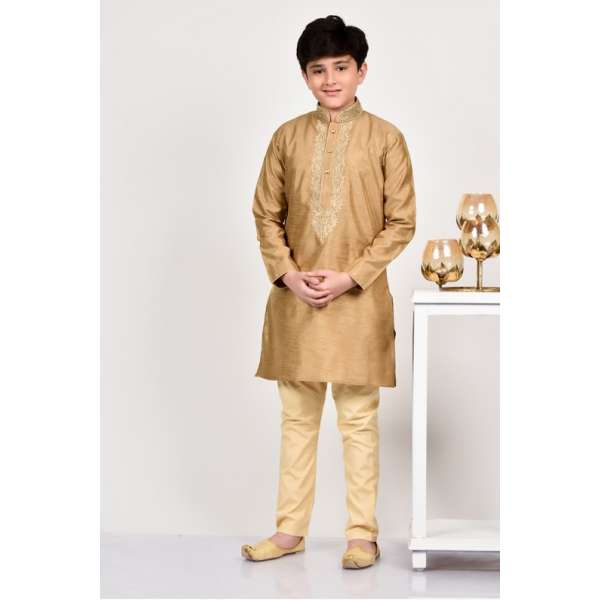 Stylish Gold Embroidered Kurta Pajama for Boys