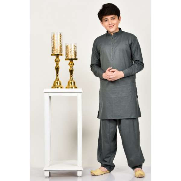 Dark Grey Pakistani Designer Top Quality Boys Kurta Shalwar