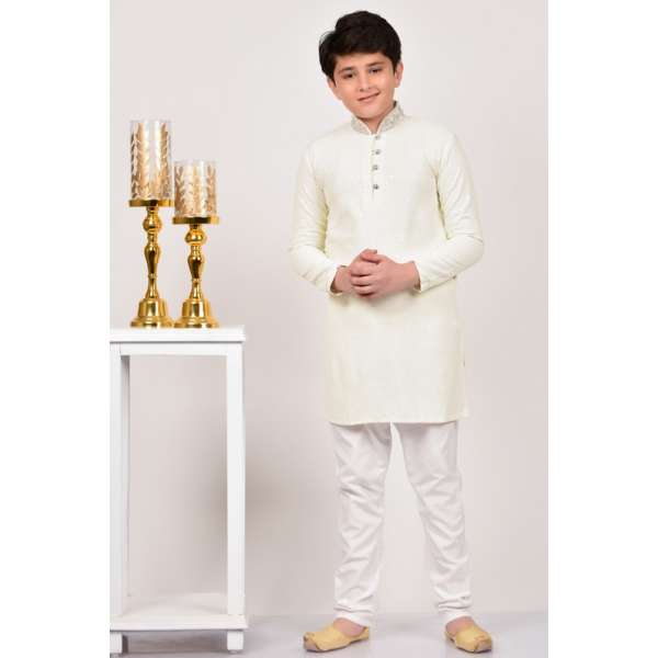 Off White Boys Designer Kurta Pajama Set