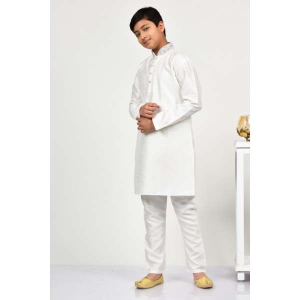 White Punjabi Boys Kurta Pajama Suit