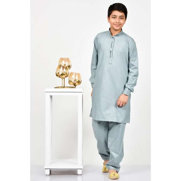 Grey Plain Teen Boys Kurta Shalwar
