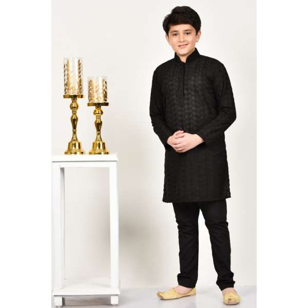 Jet Black Pakistani Boys Kurta Pajama Set