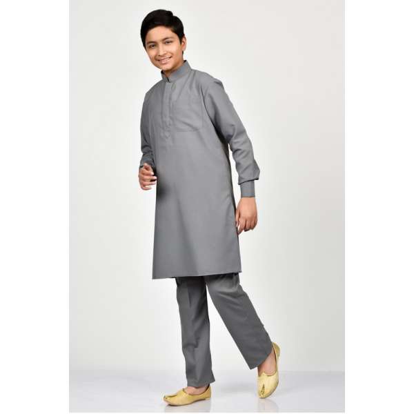 Dark Grey Modern Boys Kurta Shalwar Suit