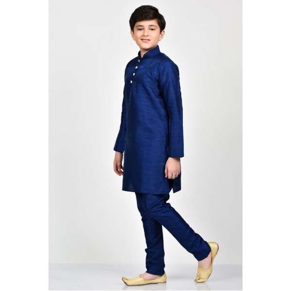 Navy Blue Pakistani Teen Boys Silk Kurta Pajama