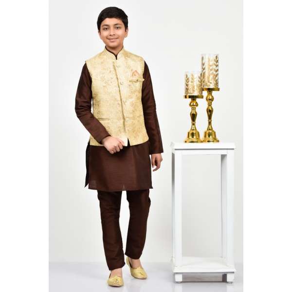 Gold Jamawar Kids Wedding Waistcoat