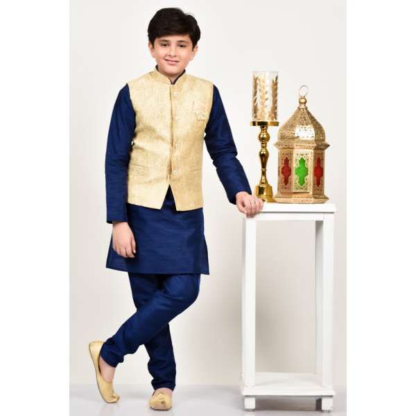 Gold Brocade Formal Kids Wear Waistcoat