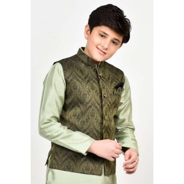 Green Indian Designer Kids Waistcoat