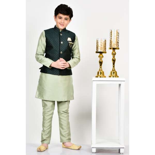 Dark Green Pakistani Kids Waistcoat