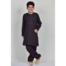Black Embroidered Casual Pathan Boys Kurta Salwar