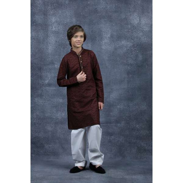 Maroon White Kids Eid Kurta Shalwar Set