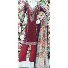 Maroon Pakistani Designer Printed Lawn Salwar Suit