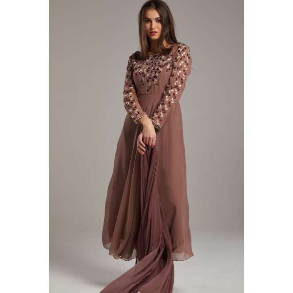 DEEP PURPLE GEORGETTE READY TO WEAR CIRCULAR SILHOUETTE