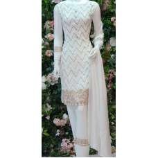 WHITE RICH LINEN FABRIC READYMADE PAKISTANI SALWAR KAMEEZ