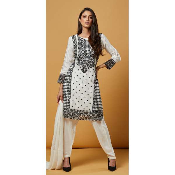  White Linen Pakistani Salwar Suit