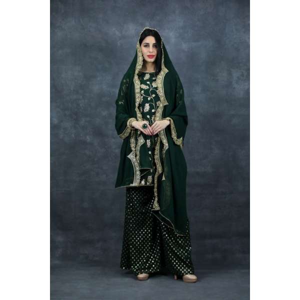 Dark Green Wedding Gharara Readymade Indian Suit