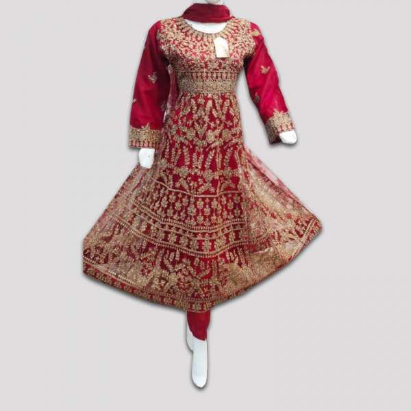 Red Chiffon Embroidered Suit Indian Pakistani Designer Frock