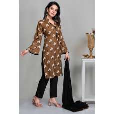 Brown & Black Crepe Printed Readymade Salwar Suit