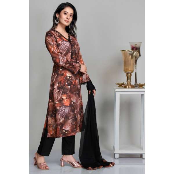 Rust Digital Printed Slit Kurti Shalwar Suit