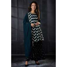 Peacock Blue Embroidered Kurti & Gharara Style Dress