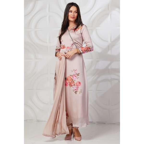 Peach Floral Circular Kurti Ready made Suit