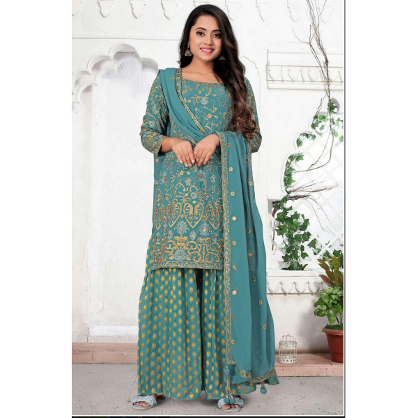 Sage Green Indian Wedding Embellished Dress Sharara Suit