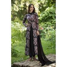 Black Lilac Printed Dress Jacket Style Readymade Suit