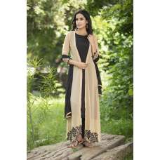 AC-147  BEIGE AND BLACK LONG JACKET WESTERN STYLE READY MADE SUIT
