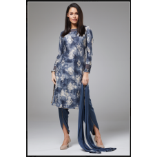 Navy Blue Printed Readymade Salwar Kameez