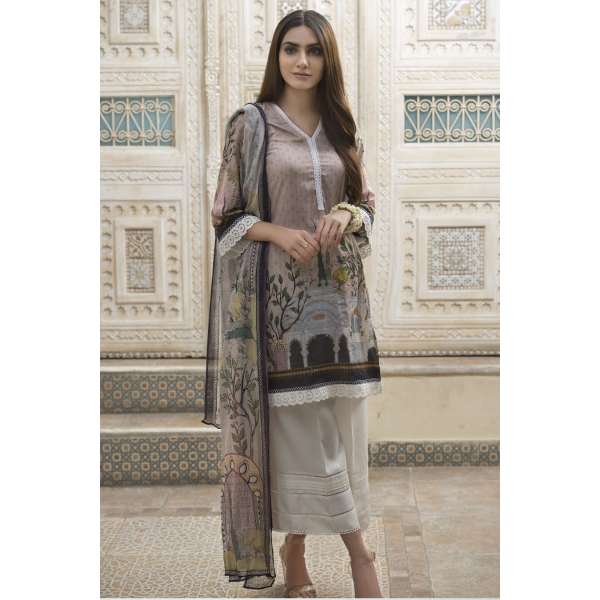 Beige Printed Lawn Suit Pakistani Summer Dress