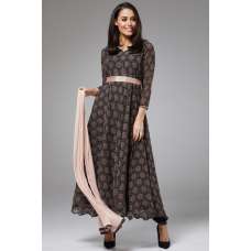 BROWN & PINK PRINTED INDIAN ANARKALI GOWN