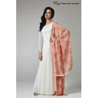 Off White Peach Flared Dress Anarkali Gown