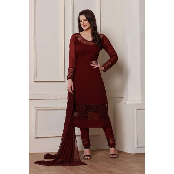 BERRY RED GEORGETTE DESIGNER READY MADE SALWAR SUIT 