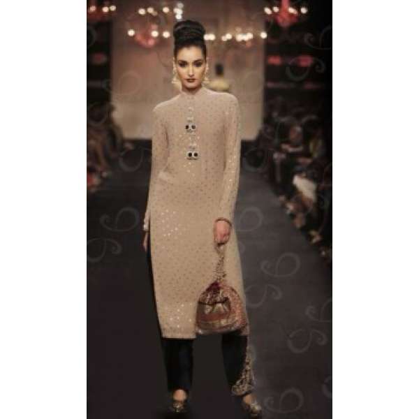 Beige & Black Pakistani Designer Party Suit