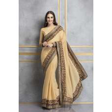 ZACS-68 BEIGE GEORGETTE ORNATE THREADWORK WEDDING WEAR SAREE