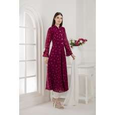 HOT PINK AND OFF WHITE FLARED STYLE READY MADE SUIT