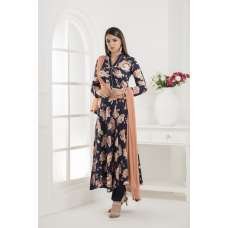Blue Peach Floral Dress Designer Partywear Readymade