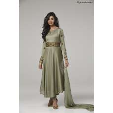 Mehndi Green Satin long dress Anarkli