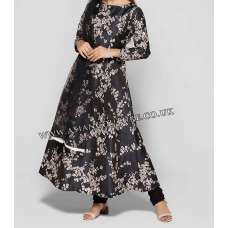 NAVY BLUE FLORAL JACQUARD BROCADE INDIAN DRESS