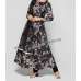 NAVY BLUE FLORAL JACQUARD BROCADE INDIAN DRESS