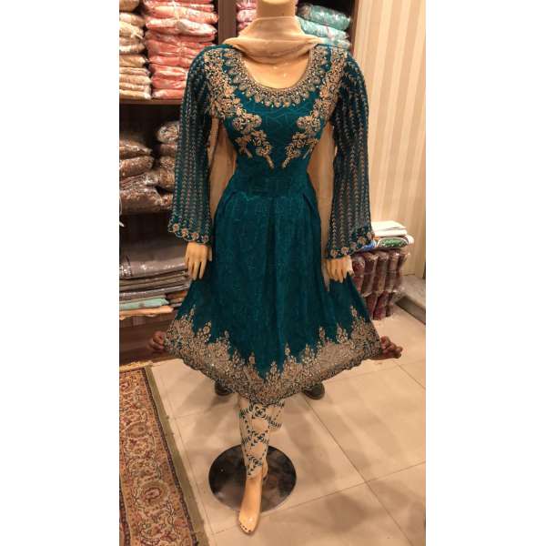 TEAL CHIFFON EMBROIDERED PAKISTANI STYLE READYMADE SUIT