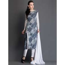 Blue Dress Wrap Printed White Design Readymade 